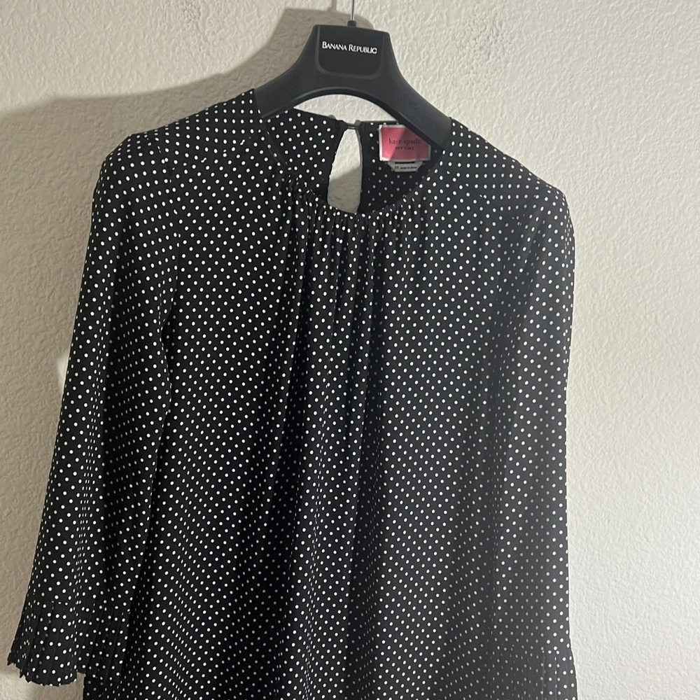 Kate spade New York Black & White PolkaDot midi dress dainty flowy Sz 10 - Picture 6 of 13